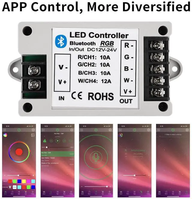 Alt view image 2 of 7 - KEHIPI RGB/RGBW LED Bluetooth Controller RGB LED Strip Light Controller Phone APP Control for 5050 3528 RGB LED Strip Lights (Suitable for iOS & Android System)
