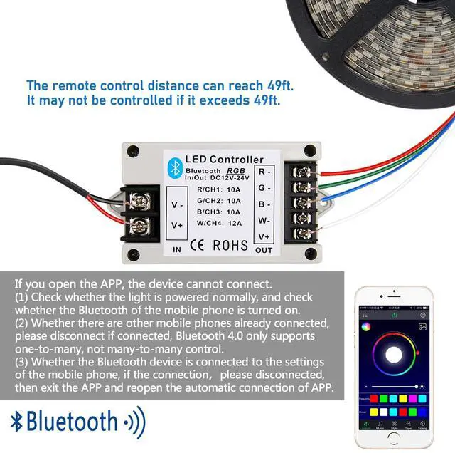 Alt view image 4 of 7 - KEHIPI RGB/RGBW LED Bluetooth Controller RGB LED Strip Light Controller Phone APP Control for 5050 3528 RGB LED Strip Lights (Suitable for iOS & Android System)