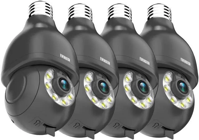 Main image of KEHIPI HD 2K 3.0MP Wireless Light Bulb Security Camera with E27 Light Connector, Motion Auto Tracking, 2 Way Audio, Spotlight Night Vision, Free APP, WiFi Screw-in CCTV Camera, Black(4pack)