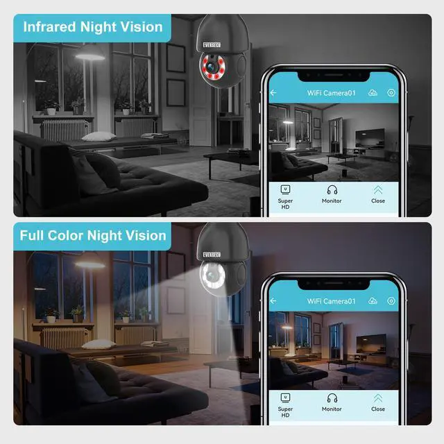 Alt view image 4 of 7 - KEHIPI HD 2K 3.0MP Wireless Light Bulb Security Camera with E27 Light Connector, Motion Auto Tracking, 2 Way Audio, Spotlight Night Vision, Free APP, WiFi Screw-in CCTV Camera, Black(4pack)