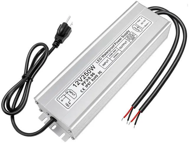 Main image of KEHIPI 12V LED Power Supply, IP67 250W Waterproof Power Supplies Driver, AC 110-260V to DC 12V 20.83A Outdoor Low Voltage Transformer, Adapter with 3-Prong Plug for LED Light, Outdoor Use