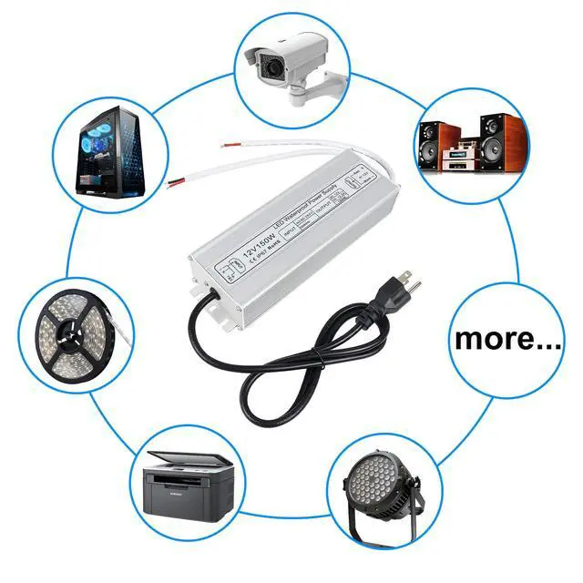 Alt view image 7 of 7 - KEHIPI 12V LED Power Supply, 150W IP67 Waterproof Outdoor Driver,AC 80-265V to DC 12 Volt 12.5A Low Voltage Transformer, Adapter with 3-Prong Plug for LED Light, Computer Project, Outdoor Use