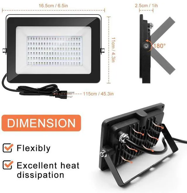 Alt view image 3 of 7 - KEHIPI 2 Pack 100W UV Flood Light, IP66 Waterproof Outdoor High Power Black Lights with UL Plug (3.3ft Cable), 395nm-405nm Blacklight for Glow Party, Stage, UV Glue Resin Curing Paint, Collection
