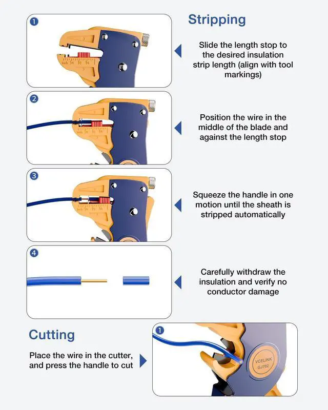 Alt view image 7 of 7 - KEHIPI Wire Stripper and Cutter, Professional Quick Strip Automatic Wire Stripper, 2 in 1 Adjustable Electrical Cable Wire Stripping Tool&Eagle Nose Self-Adjusting Wire Pliers (7-Inch)