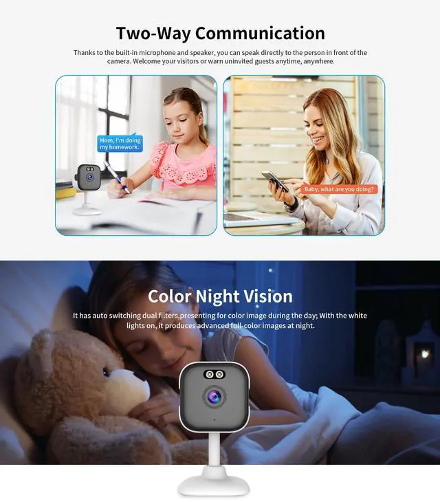 Alt view image 7 of 7 - KEHIPI 5Ghz Wired WiFi Camera 2K, Indoor Home Security Cameras for Baby/Elder/Dog/Pet Camera with Phone app,24/7 SD Card Storage, Compatible with Alexa, Supports RTSP&ONVIF(4pack)