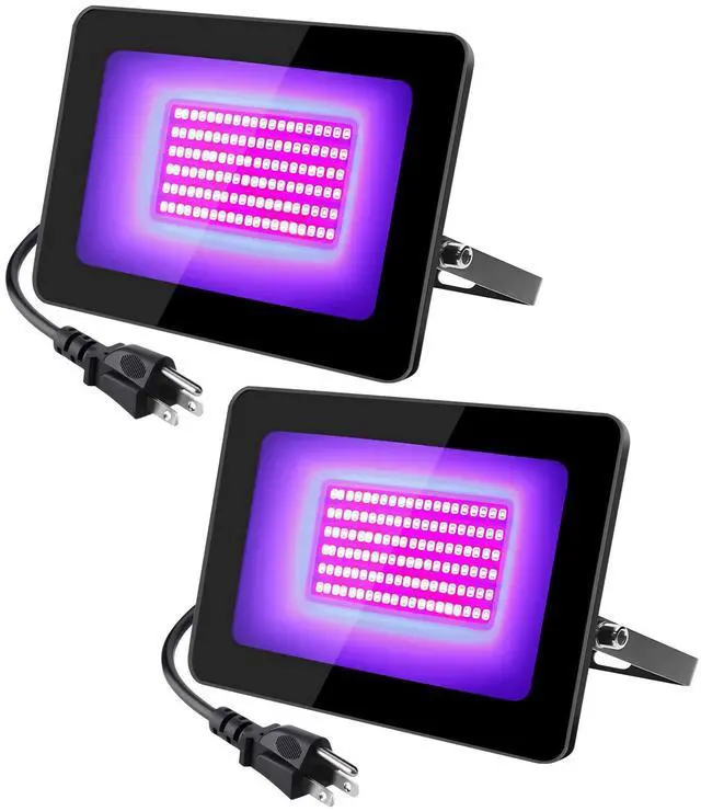 Alt view image 7 of 7 - KEHIPI 2 Pack 100W UV Flood Light, IP66 Waterproof Outdoor High Power Black Lights with UL Plug (3.3ft Cable), 395nm-405nm Blacklight for Glow Party, Stage, UV Glue Resin Curing Paint, Collection
