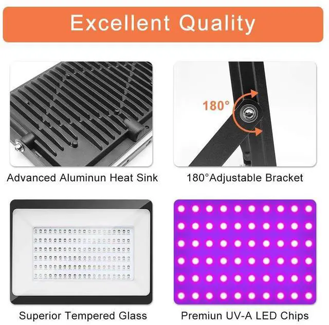 Alt view image 2 of 7 - KEHIPI 2 Pack 30W UV Light, 395nm-405nm IP66 Waterproof Outdoor High Power Black Lights, with UL Plug (3.3ft Cable), Blacklight for Glow Party, Stage, UV Glue Resin Curing Paint, Collection