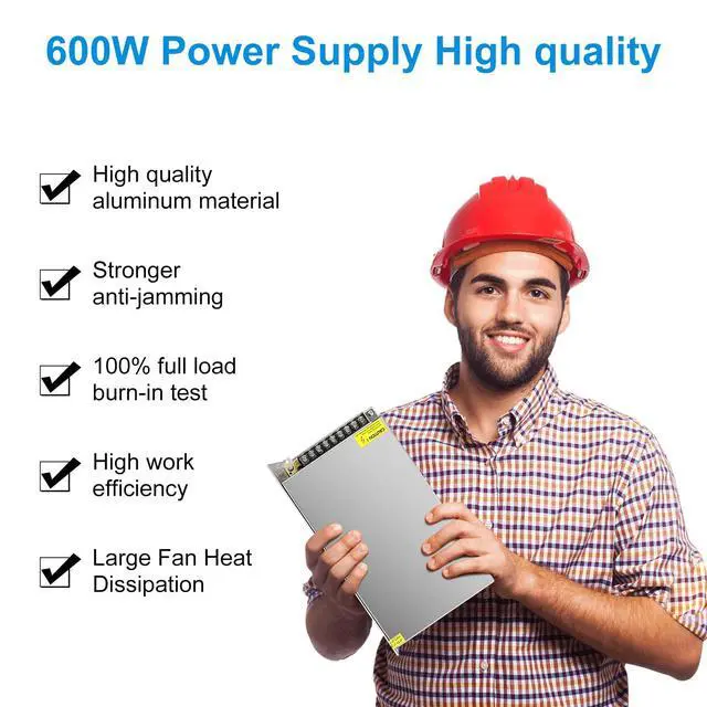 Alt view image 3 of 7 - KEHIPI 24V 25A 600W LED Power Supply, 100-240V AC to DC 24 Volt Universal Regulated Switching LED Driver, Transformer, Adapter for LED Strip Light, CCTV, Computer Project, 3D Printer etc