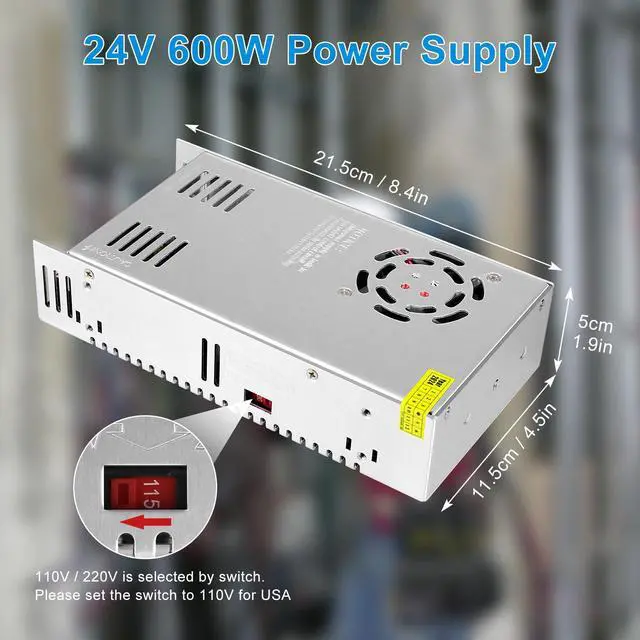 Alt view image 6 of 7 - KEHIPI 24V 25A 600W LED Power Supply, 100-240V AC to DC 24 Volt Universal Regulated Switching LED Driver, Transformer, Adapter for LED Strip Light, CCTV, Computer Project, 3D Printer etc