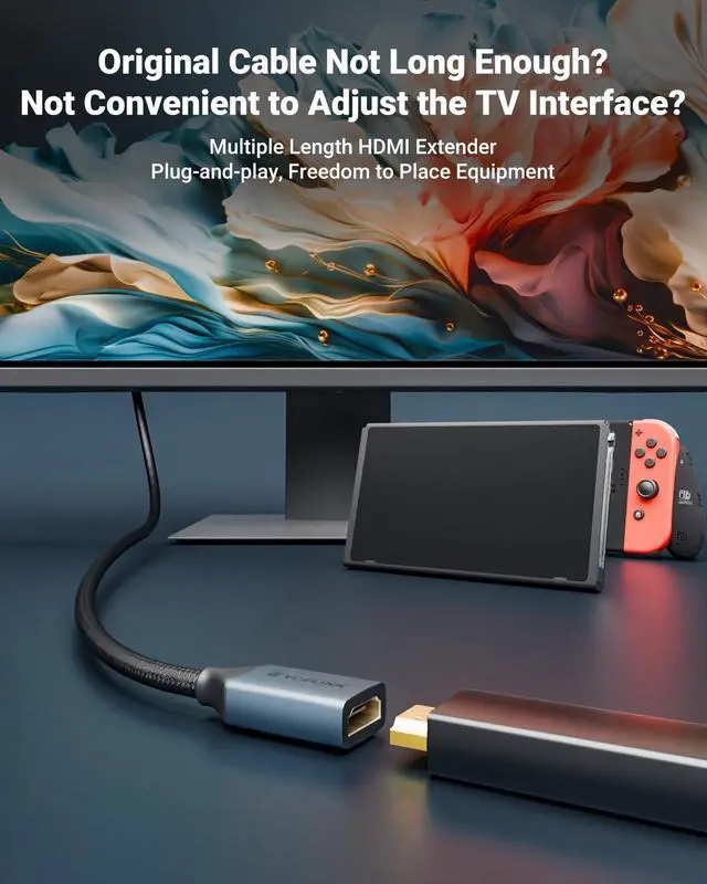 Alt view image 3 of 7 - KEHIPI 8K Short HDMI Extender Cable 0.6 FT Ideal for Tight Spaces, HDMI Extension Male to Female Adapter, Compatible with Roku TV Stick, HDTV, Game Console, Laptop (1 Pack, 2 FT)