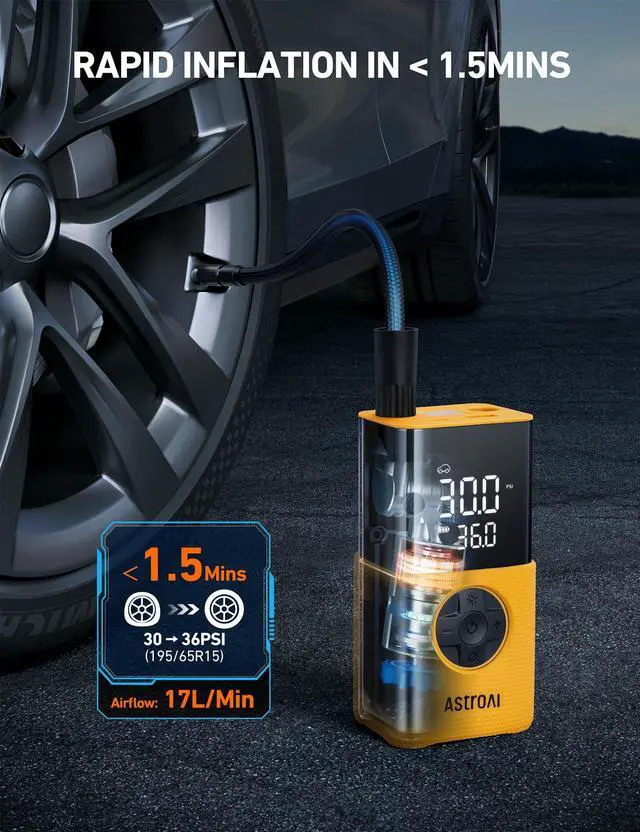 Alt view image 4 of 7 - KEHIPI Tire Inflator L7S Portable Air Compressor Cordless Bike Air Pump with Digital Dual Values Display, 150 PSI Car Tires Pump with LED Lights Air Pump for Auto, Motorcycles, Bikes, Balls