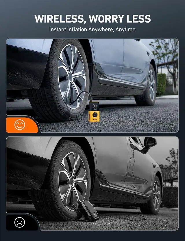 Alt view image 5 of 7 - KEHIPI Tire Inflator L7S Portable Air Compressor Cordless Bike Air Pump with Digital Dual Values Display, 150 PSI Car Tires Pump with LED Lights Air Pump for Auto, Motorcycles, Bikes, Balls