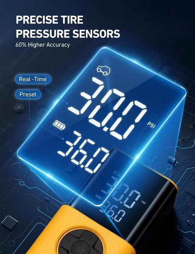 Alt view image 6 of 7 - KEHIPI Tire Inflator L7S Portable Air Compressor Cordless Bike Air Pump with Digital Dual Values Display, 150 PSI Car Tires Pump with LED Lights Air Pump for Auto, Motorcycles, Bikes, Balls