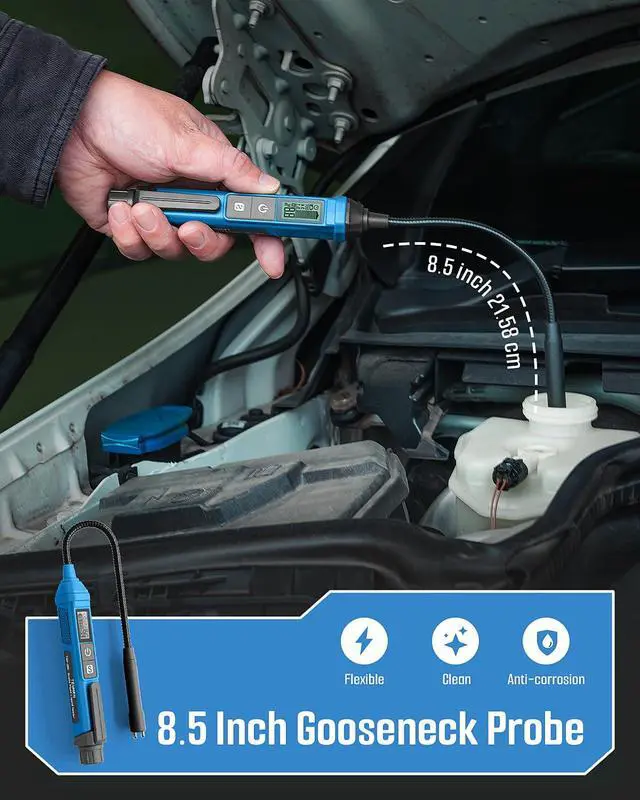 Alt view image 5 of 7 - KEHIPI TBF-200 Brake Fluid Tester with 8.5-Inch Corrosion Resistance Gooseneck Probe, High-Precision Brake Fluid Tester Pen with Data Hold, 3 Colors Backlight Alarm for DOT3, DOT4, DOT5.1-Green