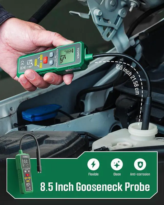 Alt view image 2 of 7 - KEHIPI TBF-300 Brake Fluid Tester with 8.5-Inch Corrosion Resistance Gooseneck Probe, Testing for DOT3, DOT4, DOT5.1, Brake Fluid Tester Pen with Light, Data Hold, Backlight Alarm for Auto Care-Green