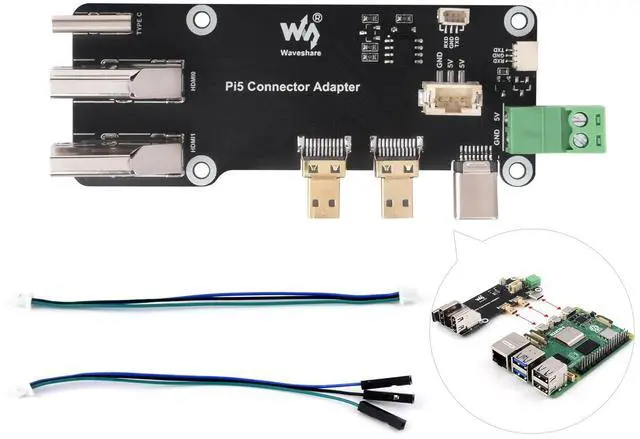 Main image of KEHIPI Micro HDMI to HDMI Multifunctional Adapter, Compatible with Raspberry Pi 5/4B, Dual 4K Outputs, Power Via Type-C Port or Screw Terminal