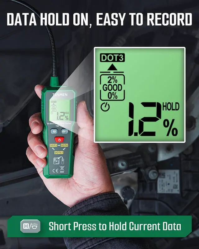 Alt view image 5 of 7 - KEHIPI TBF-300 Brake Fluid Tester with 8.5-Inch Corrosion Resistance Gooseneck Probe, Testing for DOT3, DOT4, DOT5.1, Brake Fluid Tester Pen with Light, Data Hold, Backlight Alarm for Auto Care-Green