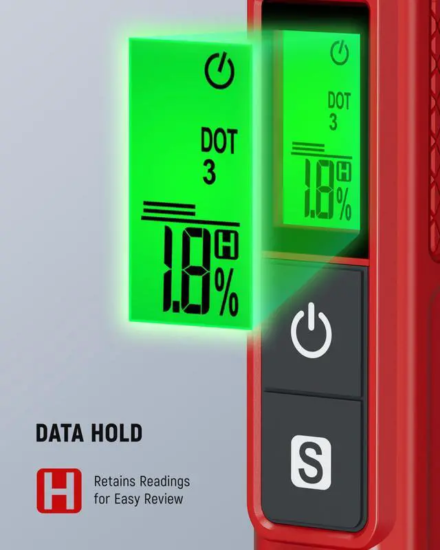 Alt view image 3 of 7 - KEHIPI Brake Fluid Tester Pen with Corrosion Resistance Probe, High-Precision Brake Fluid Moisture Tester with Data Hold Function, Buzzer Alarm, 3 Colors Backlight, Calibrated for DOT3, DOT4, DOT5.1