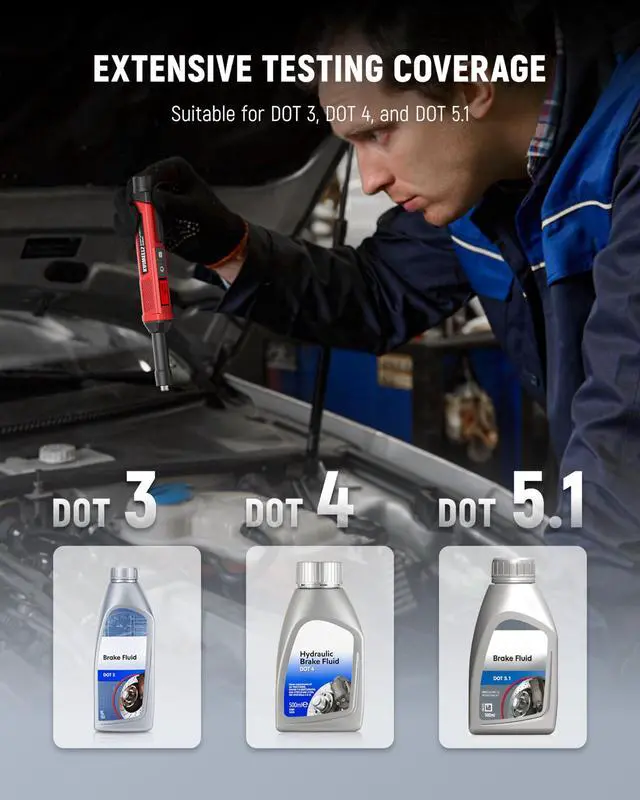 Alt view image 5 of 7 - KEHIPI Brake Fluid Tester Pen with Corrosion Resistance Probe, High-Precision Brake Fluid Moisture Tester with Data Hold Function, Buzzer Alarm, 3 Colors Backlight, Calibrated for DOT3, DOT4, DOT5.1