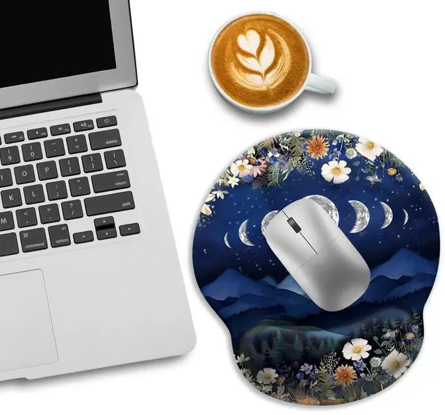 Alt view image 3 of 6 - KEHIPI Ergonomic Mouse Pad with Wrist Rest, Moon Mountain Gaming Mousepad with Non-Slip Pain Relief PU Base, Funny Wrist Support, Cute Office Desk Accessory