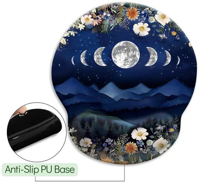 Alt view image 5 of 6 - KEHIPI Ergonomic Mouse Pad with Wrist Rest, Moon Mountain Gaming Mousepad with Non-Slip Pain Relief PU Base, Funny Wrist Support, Cute Office Desk Accessory