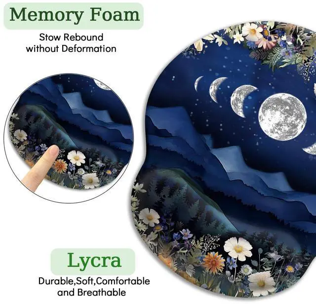 Alt view image 6 of 6 - KEHIPI Ergonomic Mouse Pad with Wrist Rest, Moon Mountain Gaming Mousepad with Non-Slip Pain Relief PU Base, Funny Wrist Support, Cute Office Desk Accessory