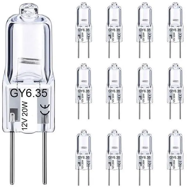 Main image of KEHIPI GY6.35 Halogen Light Bulbs 12 Volt 20 Watt, 12 Pack 2 Pin GY6.35 Base Bulb, Replacement T4 Tubular JCD Type Bulb for Ceiling Lights, Table Lamp, Chandelier, 2700K Warm White, Dimmable