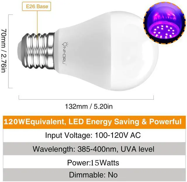 Alt view image 5 of 7 - KEHIPI 15W LED Black Light Bulbs, A19 E26 120W Equivalent Blacklight Bulb for Glow in The Dark, Halloween Lights, 120V, Level 385-400nm, Blacklight Party, Body Paint, Fluorescent Poster