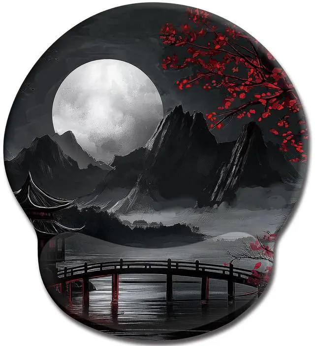 Main image of KEHIPI Japanese Mouse Pad with Wrist Rest, Full Moon Ergonomic Mouse Pad Wrist Support with Non-Slip Pain Relief PU Base, Funny Computer Mousepad, Japanese Style Office Home Desk Accessories Decor