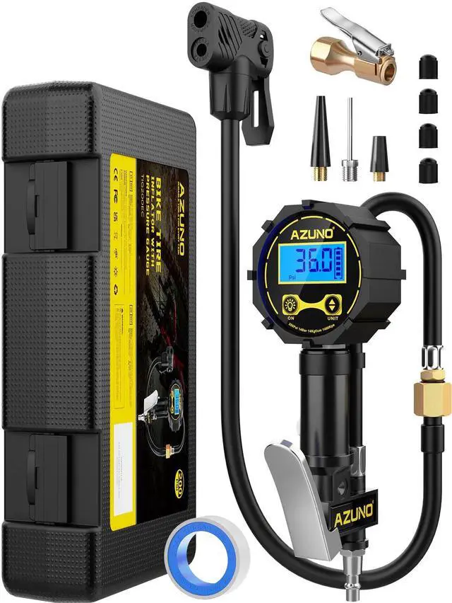 Main image of KEHIPI Presta Valve Adaptor with Pressure Gauge and Storage Box,200psi Dual-Port Schrader & Presta Valve Pump,Can Check,Inflate, Deflate Bike Tire Inflator for Air Compressor for Bicycles,Motorcycles,