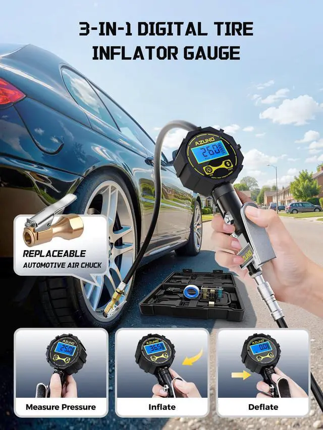 Alt view image 3 of 7 - KEHIPI Presta Valve Adaptor with Pressure Gauge and Storage Box,200psi Dual-Port Schrader & Presta Valve Pump,Can Check,Inflate, Deflate Bike Tire Inflator for Air Compressor for Bicycles,Motorcycles,