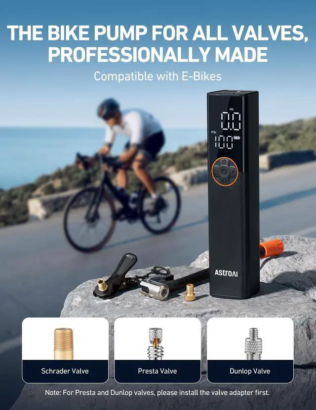 Alt view image 2 of 7 - KEHIPI  L8 Portable Bike Pump, Bicycle Tire Inflator with Pressure Gauge, 150 PSI High Voltage Motor for Electric Mini Air Pump with Presta, Schrader, and Dunlop Valve for Road, Mountain, and E-Bike