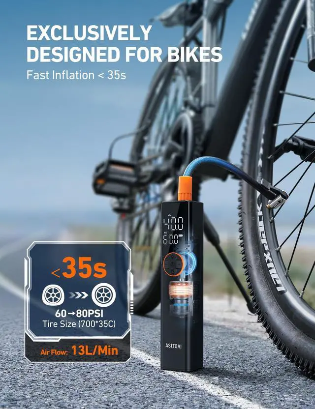 Alt view image 3 of 7 - KEHIPI  L8 Portable Bike Pump, Bicycle Tire Inflator with Pressure Gauge, 150 PSI High Voltage Motor for Electric Mini Air Pump with Presta, Schrader, and Dunlop Valve for Road, Mountain, and E-Bike