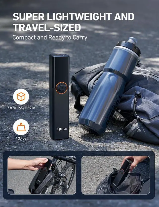 Alt view image 5 of 7 - KEHIPI  L8 Portable Bike Pump, Bicycle Tire Inflator with Pressure Gauge, 150 PSI High Voltage Motor for Electric Mini Air Pump with Presta, Schrader, and Dunlop Valve for Road, Mountain, and E-Bike