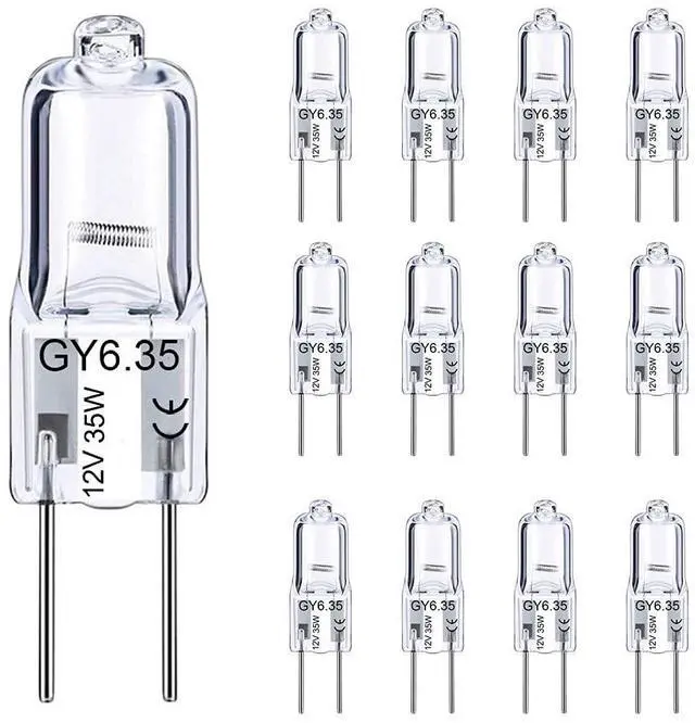 Main image of KEHIPI GY6.35 Halogen Light Bulbs 12 Volt 35 Watt, 12 Pack 2 Pin GY6.35 Base Bulb, Replacement T4 Tubular JCD Type Bulb for Ceiling Lights, Table Lamp, Chandelier, 2700K Warm White, Dimmable