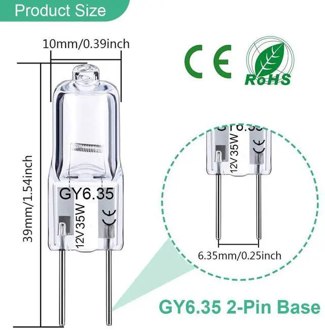 Alt view image 2 of 7 - KEHIPI GY6.35 Halogen Light Bulbs 12 Volt 35 Watt, 12 Pack 2 Pin GY6.35 Base Bulb, Replacement T4 Tubular JCD Type Bulb for Ceiling Lights, Table Lamp, Chandelier, 2700K Warm White, Dimmable