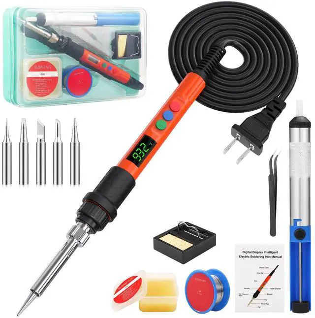 Main image of KEHIPI Soldering Iron Kit, 120W LED Digital Advanced Solder Iron Soldering Gun kit, 110V Welding Tools, Smart Temperature Control [356-932], Extra 5pcs Tips, Auto Sleep, Temp Calibration, Orange