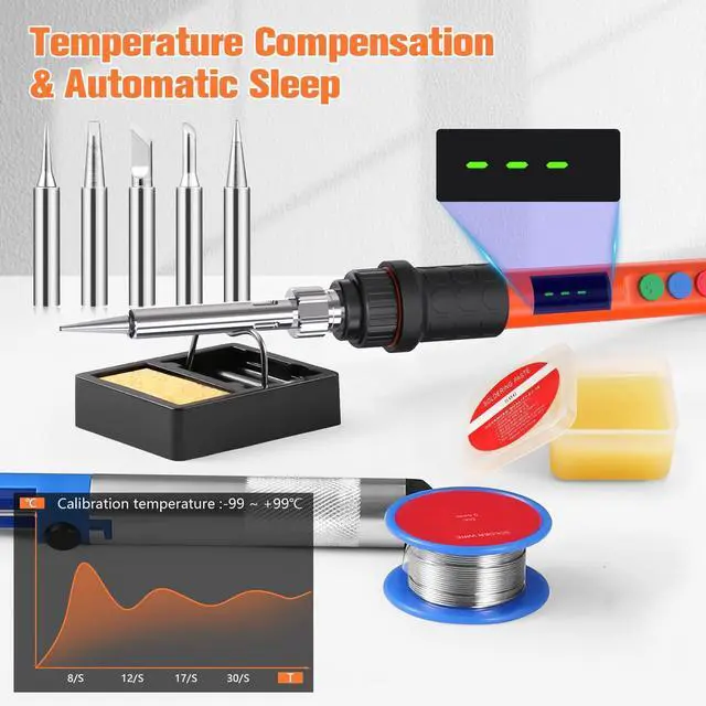 Alt view image 3 of 7 - KEHIPI Soldering Iron Kit, 120W LED Digital Advanced Solder Iron Soldering Gun kit, 110V Welding Tools, Smart Temperature Control [356-932], Extra 5pcs Tips, Auto Sleep, Temp Calibration, Orange