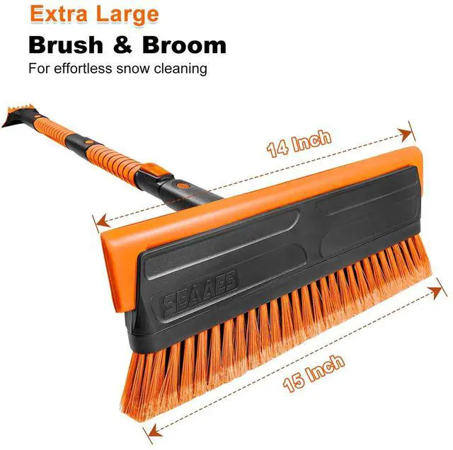 Alt view image 2 of 7 - KEHIPI 56 Inch Truck Snow Brush Scraper Long Handle, Heavy Duty Extendable Snow Broom for SUV, Windshield Ice Scraper with Foam Grip for Car Automobile Vehicle Window - Orange