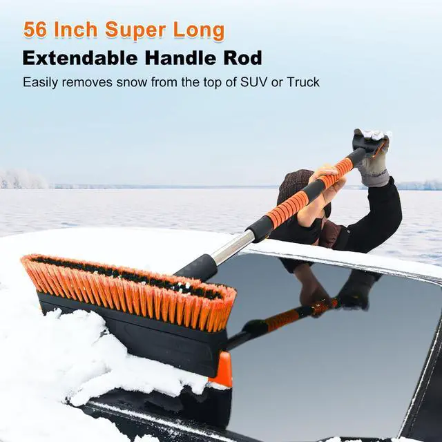 Alt view image 3 of 7 - KEHIPI 56 Inch Truck Snow Brush Scraper Long Handle, Heavy Duty Extendable Snow Broom for SUV, Windshield Ice Scraper with Foam Grip for Car Automobile Vehicle Window - Orange