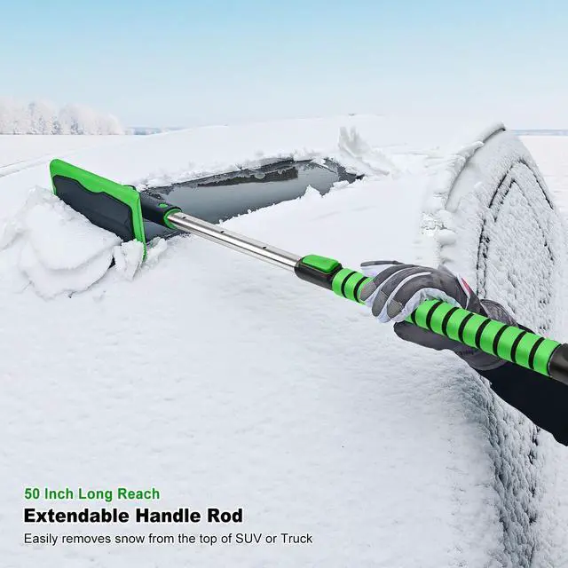Alt view image 2 of 7 - KEHIPI 50 Inch Snow Broom and Ice Scraper for Truck, Long Handle Extendable Snow Brush with Foam Grip, Snow Ice Removal for SUV Jeep RV Auto Vehicle Truck Window Windshield