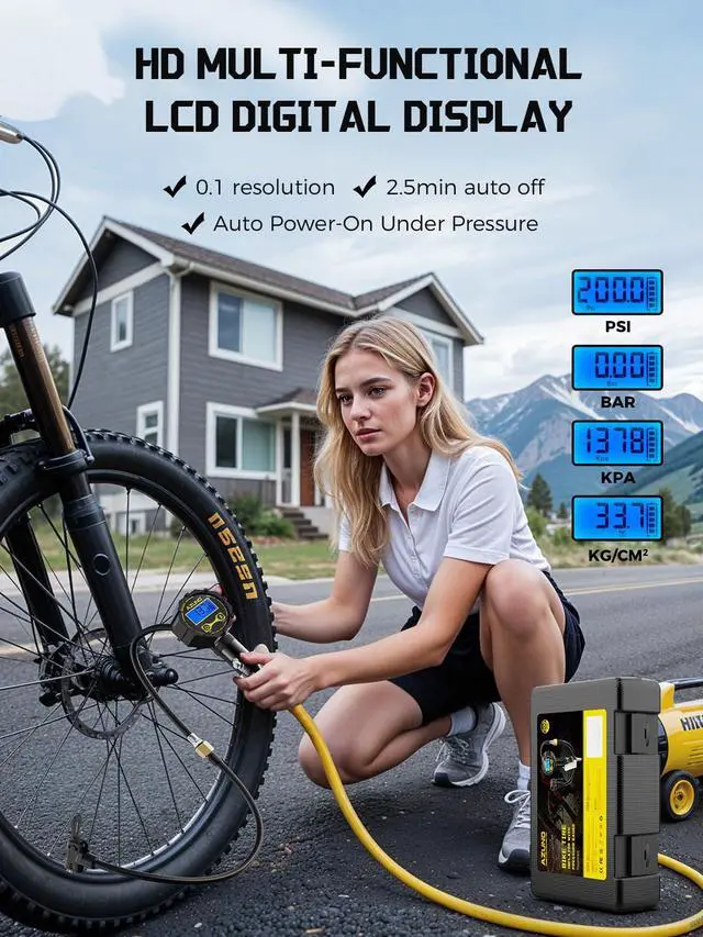 Alt view image 4 of 7 - KEHIPI Presta Valve Adaptor with Pressure Gauge and Storage Box,200psi Dual-Port Schrader & Presta Valve Pump,Can Check,Inflate, Deflate Bike Tire Inflator for Air Compressor for Bicycles,Motorcycles,