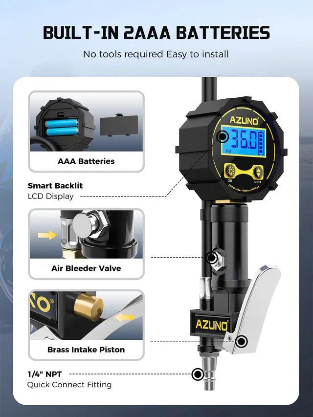 Alt view image 6 of 7 - KEHIPI Presta Valve Adaptor with Pressure Gauge and Storage Box,200psi Dual-Port Schrader & Presta Valve Pump,Can Check,Inflate, Deflate Bike Tire Inflator for Air Compressor for Bicycles,Motorcycles,
