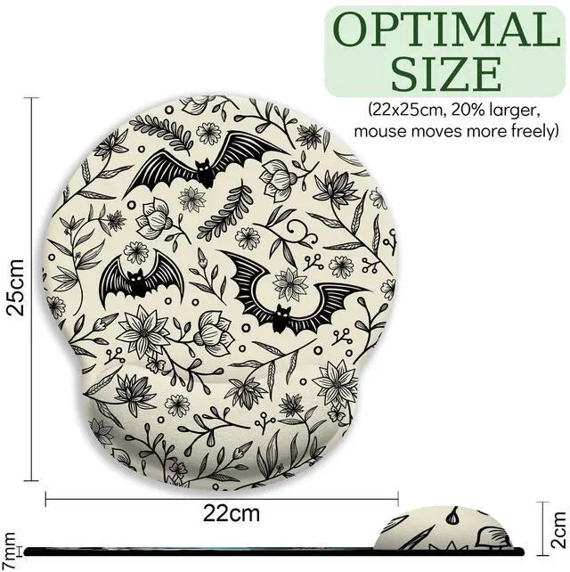 Alt view image 4 of 6 - KEHIPI Goth Bat Ergonomic Mouse Pad with Wrist Rest, Gaming Mouse Pad with Wrist Support, Funny Computer Mousepad with Non-Slip Pain Relief PU Base, Gothic Office Desk Accessories Decor Supplies