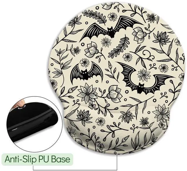 Alt view image 5 of 6 - KEHIPI Goth Bat Ergonomic Mouse Pad with Wrist Rest, Gaming Mouse Pad with Wrist Support, Funny Computer Mousepad with Non-Slip Pain Relief PU Base, Gothic Office Desk Accessories Decor Supplies