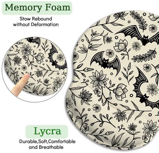 Alt view image 6 of 6 - KEHIPI Goth Bat Ergonomic Mouse Pad with Wrist Rest, Gaming Mouse Pad with Wrist Support, Funny Computer Mousepad with Non-Slip Pain Relief PU Base, Gothic Office Desk Accessories Decor Supplies