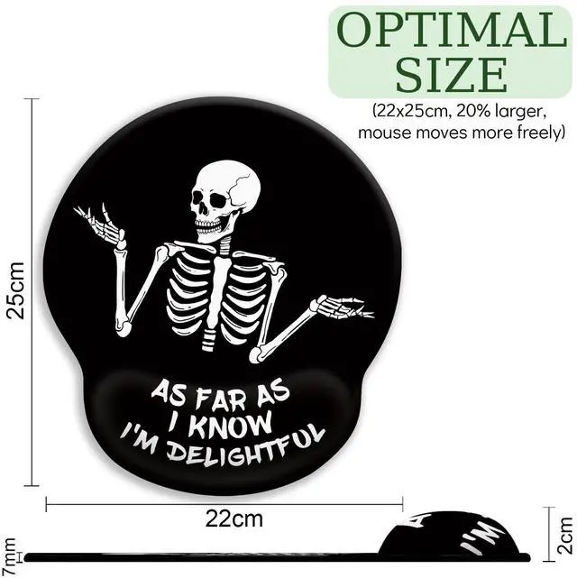 Alt view image 4 of 6 - KEHIPI Skeleton Mouse Pad, Ergonomic Mouse Pad with Wrist Rest, Gaming Mouse Pad Wrist Support with Non-Slip Pain Relief PU Base, Funny Skull Mouse Pads for Desk, Goth Office Desk Accessories Decor