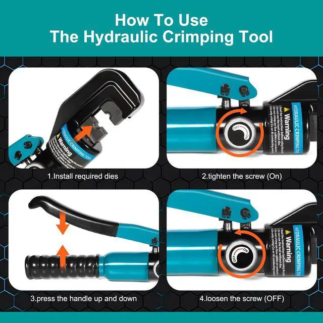 Alt view image 7 of 7 - KEHIPI 10 Tons Hydraulic Crimping Tool, Hydraulic Crimper for 12 AWG to 2/0 AWG Battery Cable,1/16" 1/8" 3/16" Stainless Steel Cable, Battery Cable Crimper Tool with Cable Cutter & 9 Dies