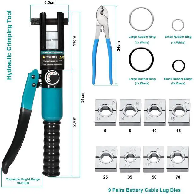 Alt view image 2 of 7 - KEHIPI 10 Tons Hydraulic Crimping Tool and Cable Cutter, Hydraulic Crimper, Battery Cable Crimper Tool for 12 AWG to 2/0 AWG Battery Terminals, with 9 Dies