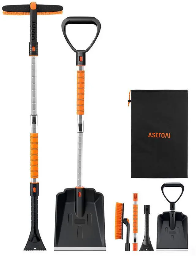 Main image of KEHIPI  2" 1 Ice Scraper & Snow Shovel Kit, 47.2" Ice Scrapers for Car Windshield and 360° Pivoting Snow Brush, Extendable Snow Shovel with Foam Grip for Car, Trucks, SUVs, VehiclesOrange